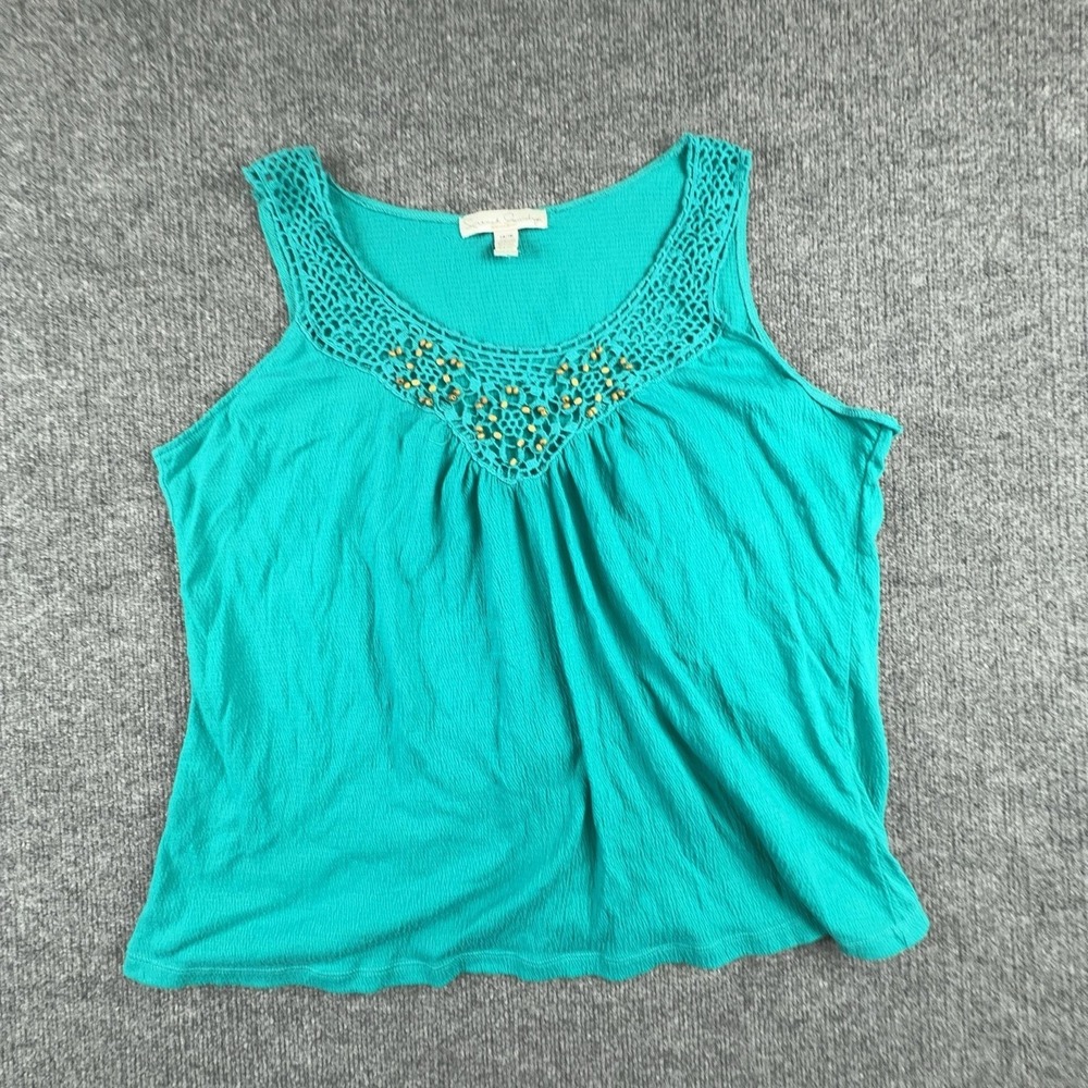 Y2K French Laundry Tank Top Womens 14/16 Blue Crochet Beaded Scoop‎ Sleeveless